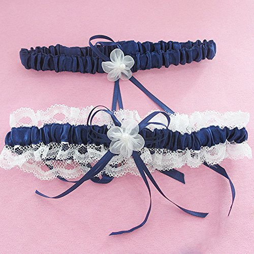 RIMOBUL Lace Wedding Garters with Toss Away - Set of 2 (Royal Blue)