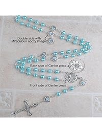 Hedi 6 mm. Luz Azul Rosario de abalorio de perlas de vidrio con medalla Milagrosa