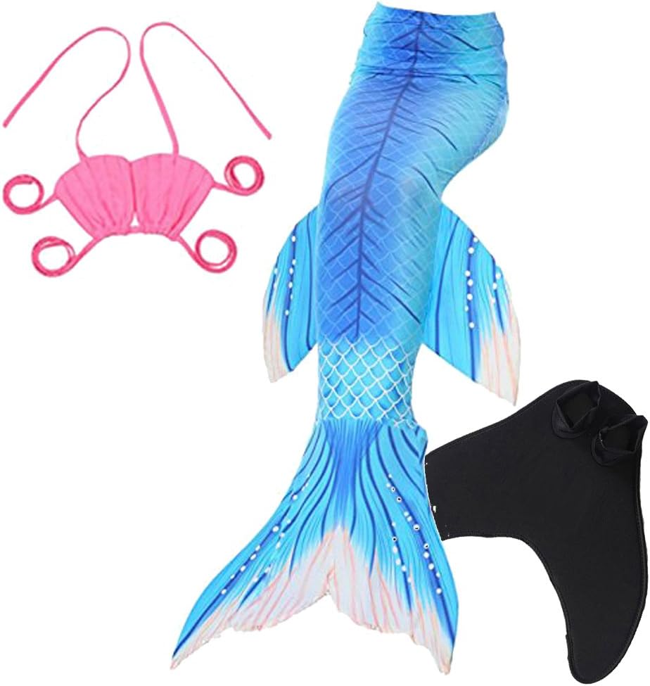 YUNQI Mermaid Tails for Swimming,Swimmable Swimwear with Monofin,Princess Bikini Set Swimsuit for Kid
