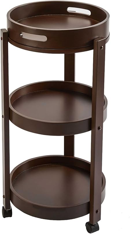 Tavolino Rotondo 3 Vassoio Top Ripiani In Legno Massello Con Ruote Mobili Compact Amazon It Casa E Cucina