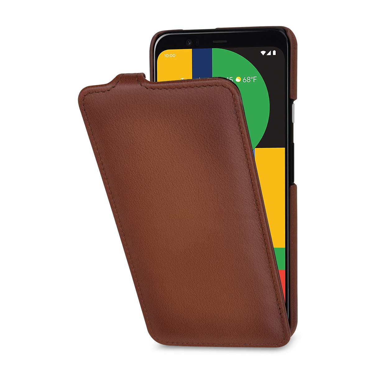 StilGut Slim Vertical Flip Case for Pixel 4 XL (2019), Genuine Leather Pixel 4 XL Case, Antique Brown