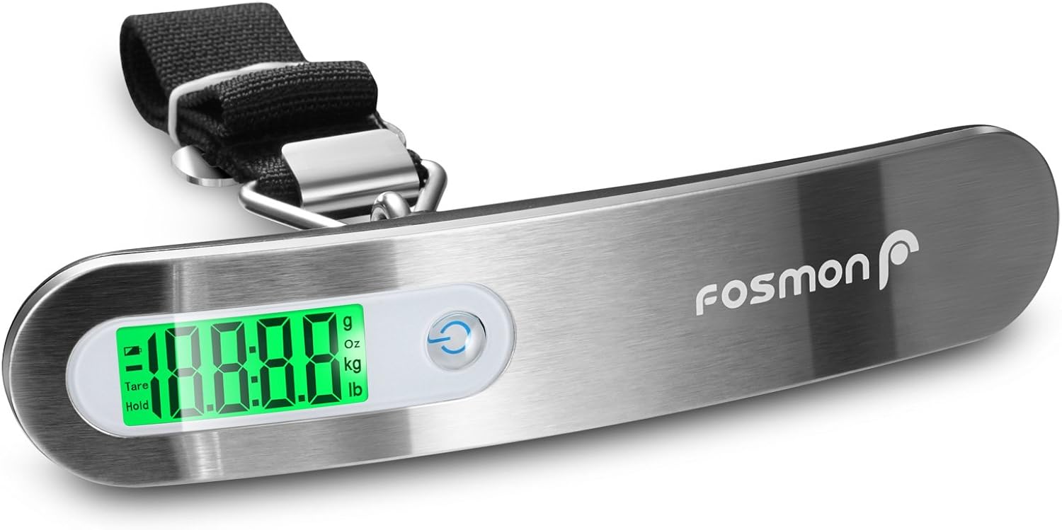  | Fosmon Digital Luggage Scale, Digitial LCD Display Backlight Baggage Scale with 110lbs Capacity, Portable Stainless Steel Hanging Luggage Weight Scale with Tare Function for Travelers - Silver | Luggage Scales