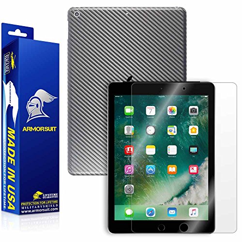 ArmorSuit - iPad 2017 Wifi Screen Protector + Black Carbon Fiber Skin Back Protector MilitaryShield w/ Lifetime Replacements - Front Anti-Bubble Ultra HD Shield (Wifi Version Only)