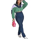 Womens 2 Piece Outfits Sets Casual Jumpsuits Track Suits for Women Set Colorblock Zip Up Cropped Jacket Pants Sweatsuits