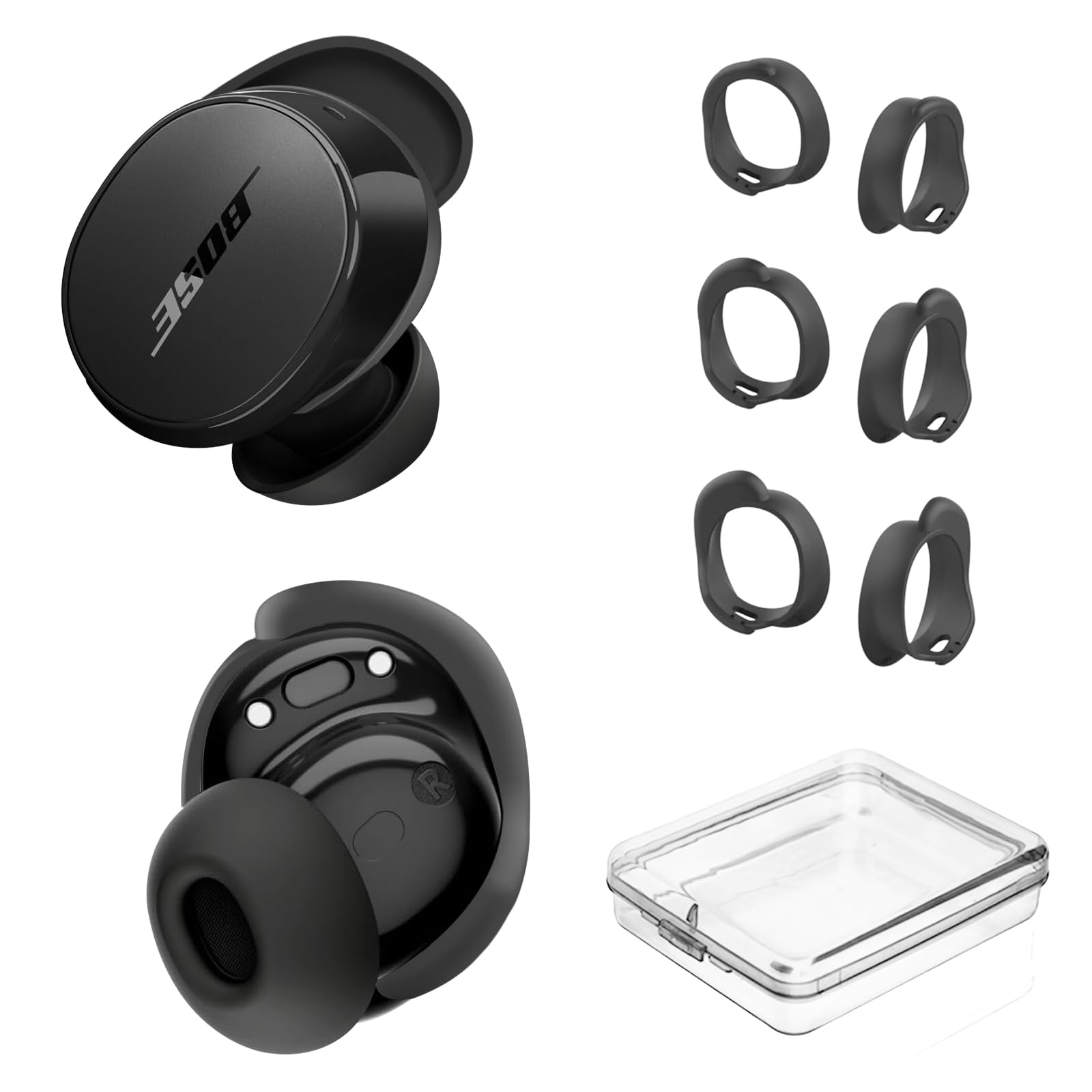 Photo 1 of [3 Pairs] Ear Tips Covers for Bose New QuietComfort Earbuds (2024), Silicone Sport Ear Hook Cover Accessories for Bose New QC Earbuds, Anti-Slip Replacement Eartip Fit Kit (S,M,L) (Black)