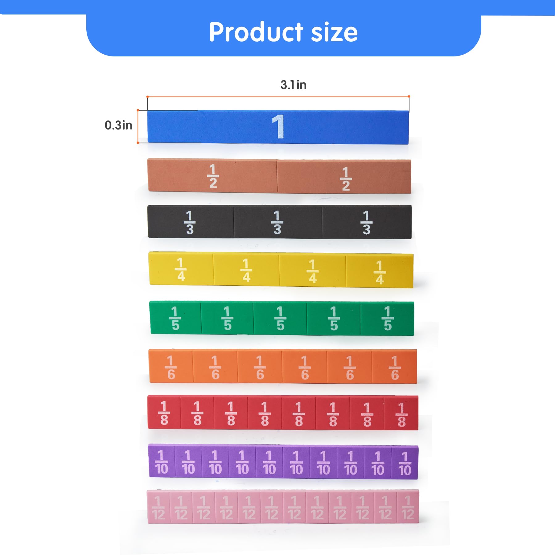 TOMMYHOME Magnetic Fraction Tiles for Kid's Maths Classroom Toys.Standing Teaching aids for Primary classrooms.Help Kids Learn Fractions (Rectangular)