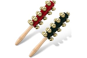 Cindeer 2 Pcs Christmas Hand Sleigh Bells Wooden Handle Jingle Bell Musical Instruments Shaker Rattle Musical Percussion Instrument for Xmas Holiday Wedding Birthday Party Favors (21 Bells)
