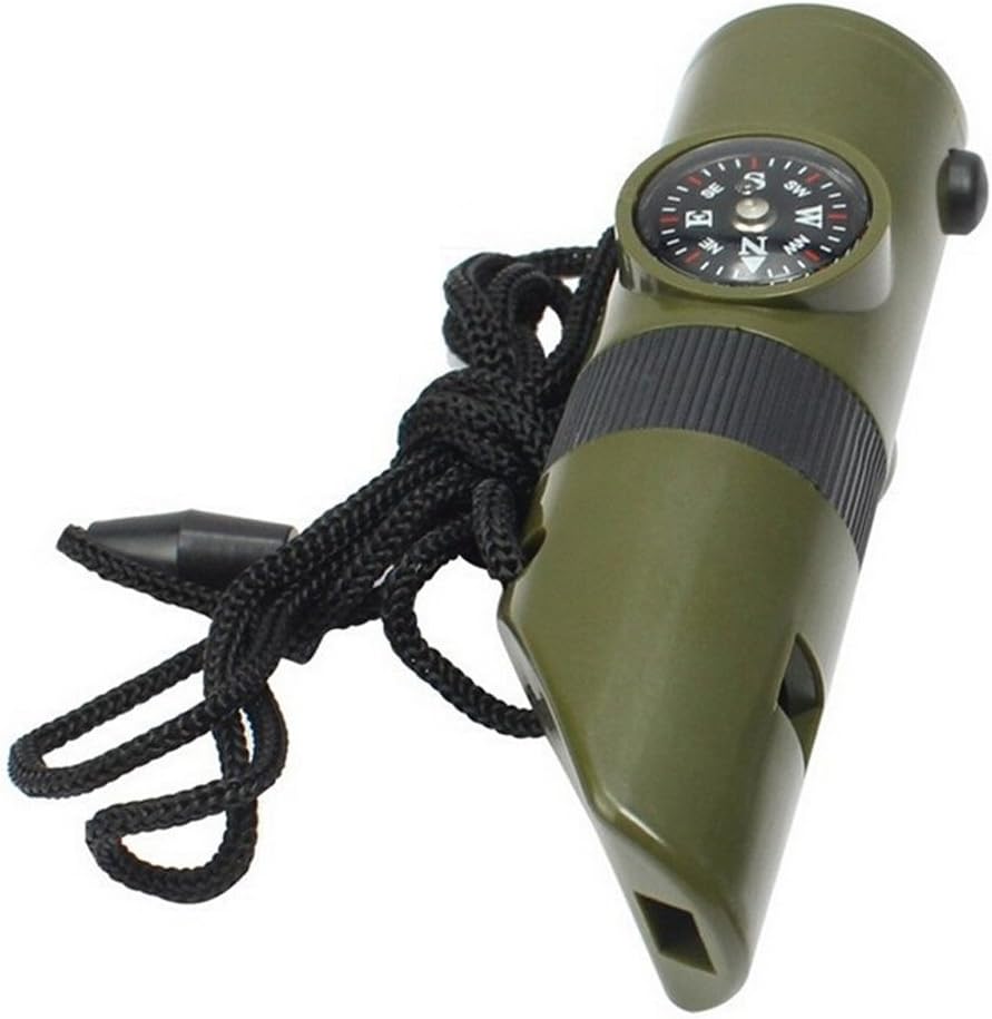 Emergency Survival Whistle 7 in 1 Whistle Survival Magnifier, Flashlight, Storage Container, Compass, Thermometer, Signaling Mirror,Multi-functional for Camping Coaches Referee Hockey Traveling