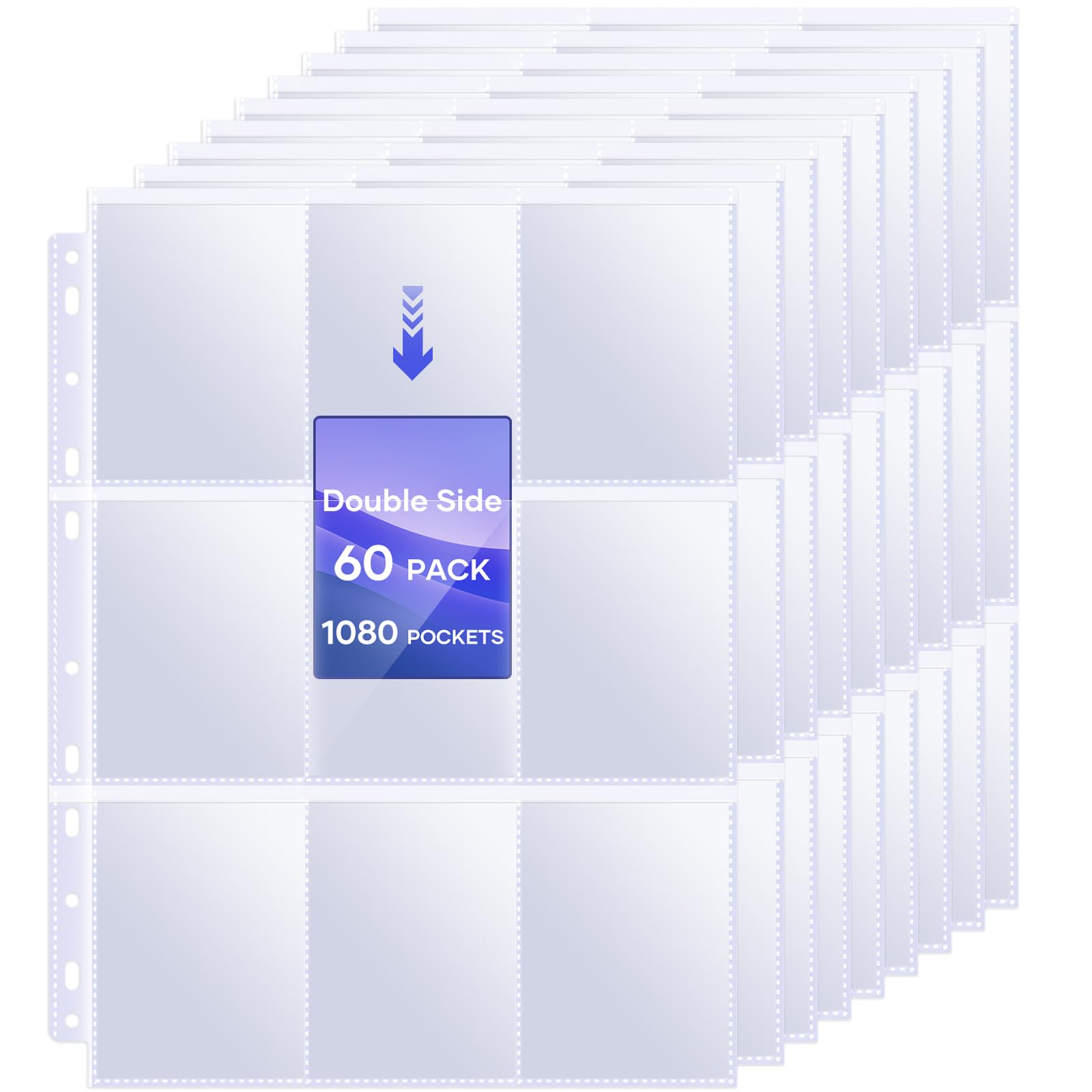 60 Pack 9 Pocket Page Protectors,1080 Double Sided Card Holder Pages for a 3 Ring Binder, Card Protector Sheets Baseball Card Binder,Fit for MTG, TCG, Baseball Standard Cards