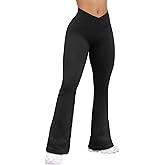 OQQ Women's Flared Pants Ribbed Cross Over High Waist Bell Bottoms Lounge Travel Pants