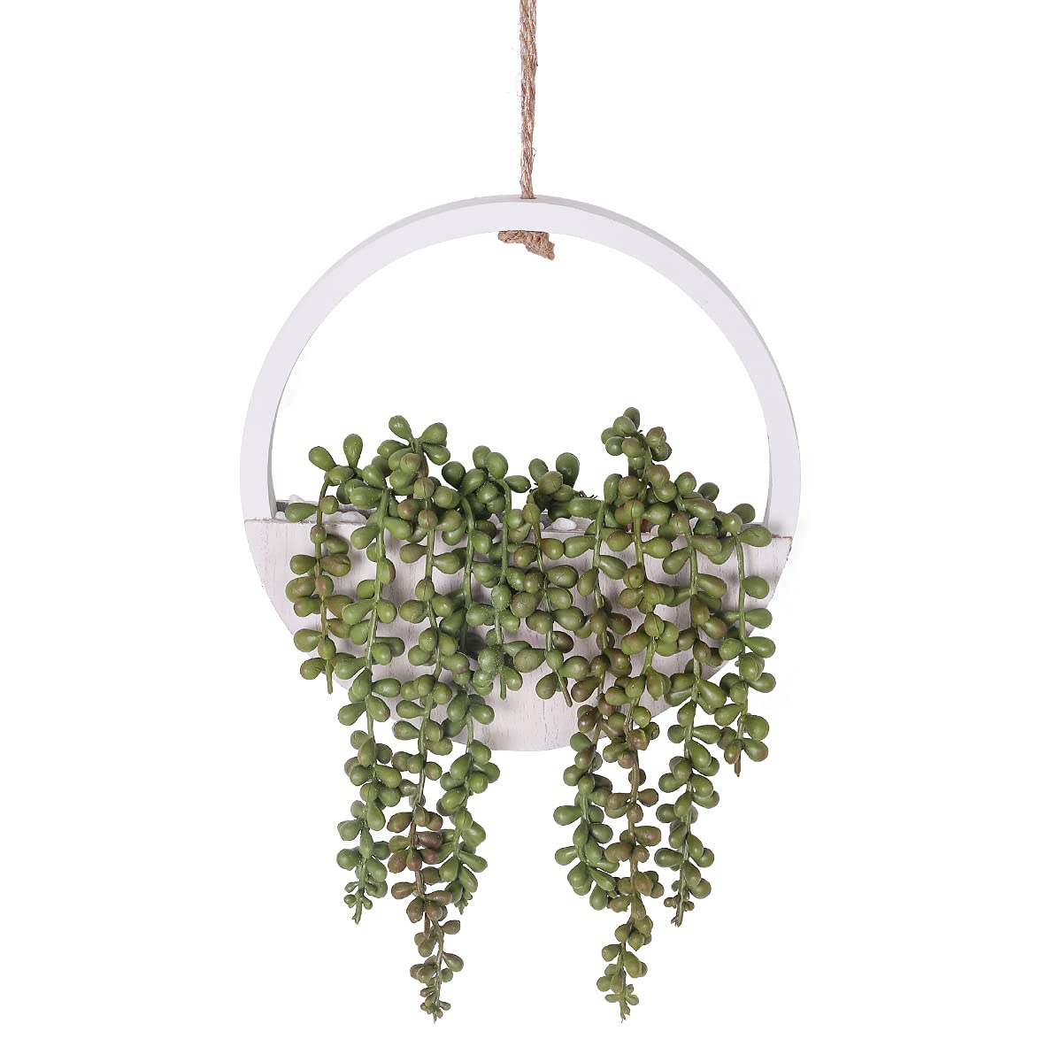 Floweroyal 1pcs Artificial Succulents Hanging Plants 12.2'' Fake String of Pearls in Pot with 8.3'' Lanyard for Indoor Outdoor Wall Decor.
