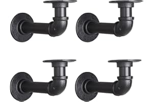 YCCO Industrial L Pipe Shelf Brackets for 7-14 in Depth Wood,Heavy-Duty 3/4" Iron,Wall Mount Floating Shelf Bracket L Metal Pipe Shelving Brackets for Wood-Black DIY Pipe Shelves(6.7*3.1 Inch 4 Pack)