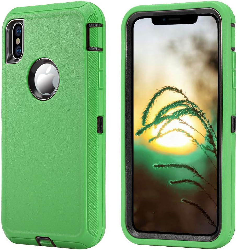 Annymall Phone Case for iPhone Xs Max Case with Screen Protector Heavy Duty Full Body Shockproof Dust-Proof Rugged Protective Cover for Apple iPhone Xs Max [6.5 inch] (Green/Black)