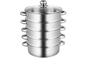 5 Tier Steamer Pot with Lid, Multifunctional Stainless Steel Steamer Cooker with Handle, Kitchen Stockpot for Vegetable, Dump