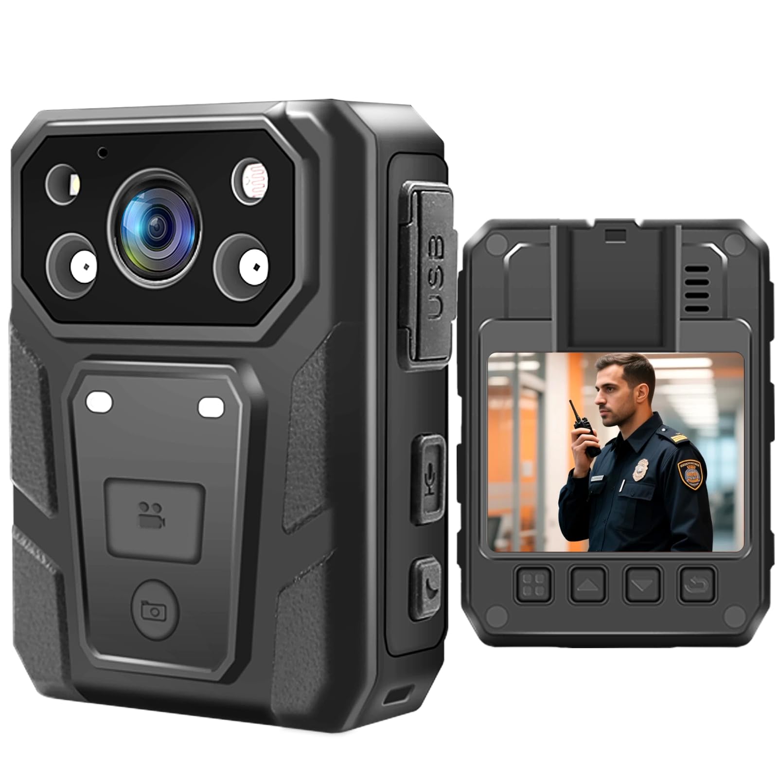 CAMMHD 1296P Body Camera 15 hours Waterproof with Audio and Video Body Cam External Card Maximum Support 512GB Police/Personal Safety/Dispute/Dog Walking (64GB)