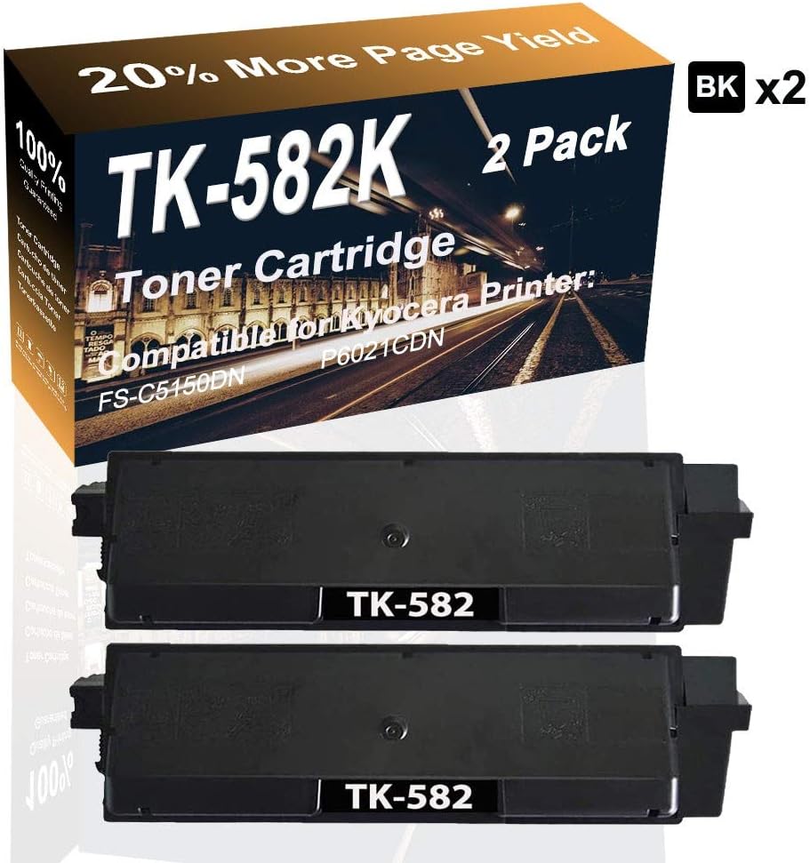 2Pack (Black) Compatible High Capacity Color TK582 TK582K