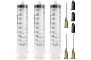 A AKRAF 3 Pack 100ml Syringes with 14G 1.0'' Blunt Tip Needles and Storage Caps(Luer Lock), Plastic Reusable Syringe for Glue Applicator, Oil Dispensing Multiple Uses…