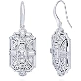 BERRICLE Sterling Silver CZ Dangle Earrings for Women, Trendy Simulated Diamond Cubic Zirconia Drop Earrings - Art Deco, Bar, Flower, Teardrop, Filigree Designs