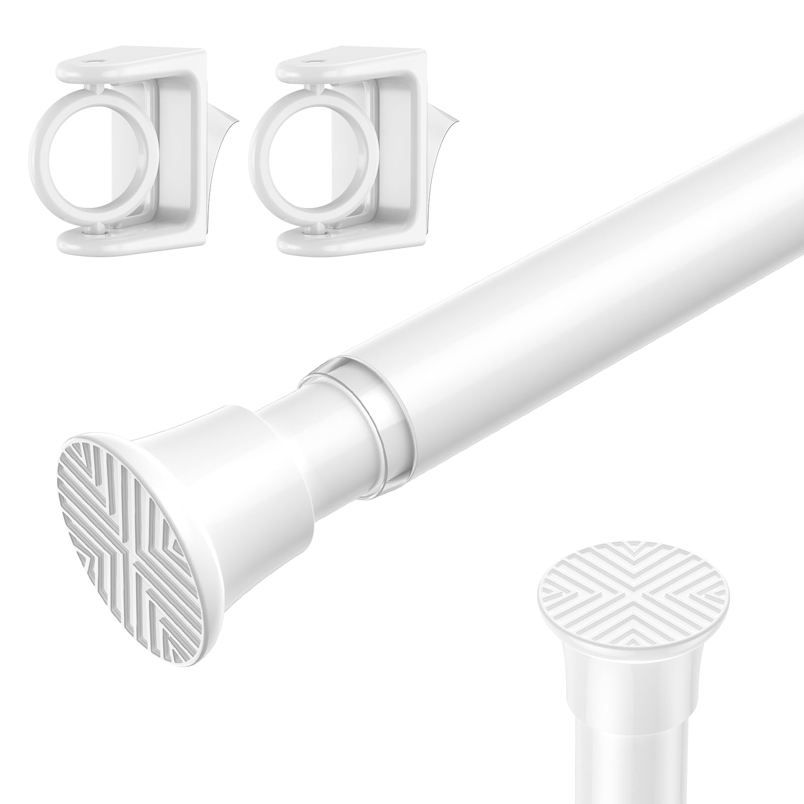 Photo 1 of AIZESI 1PCS Spring Tension Curtain Rods 24 to 46 Inch White Tension Rod Spring Curtain Rod Short Curtains Rod 's Tension Adjustable Curtain Rods for Window, (With One Set Rod's Holder)