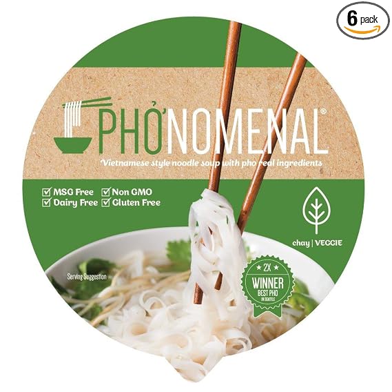 Amazon Com Pho Nomenal Bowl Instant Pho Noodles Gluten Free Low Sodium Vietnamese Vegetable Soup No Msg Authentic Family Recipe Non Gmo No Soy 6 Bowl Pack Grocery Gourmet Food