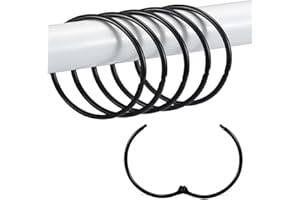 OEH Shower Curtain Hooks, 12 Pcs Shower Curtain Rings, Round Snap Black Shower Curtain Rings, Decorative Metal Rustproof Shower Curtain Hooks, Glide Smoothly Shower Rings for Curtain (Black)