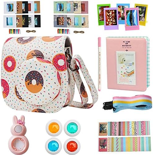 Alohallo Instax Mini 9 Mini 8 Mini 8 + Accessories for FujiFilm Instax Mini 8/ 8+/ 9 Instant Film Camera with Camera Case/ Lens / Mini Album/ Color Frame/ Sticker / Strap/ Pens/ Filter (Donuts)