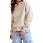 Yojeasrio Cute Hoodies for Teen Girls Floral Embroidered Patchwork Hoodie Y2k Oversized Pullover Sweatshirt Preppy Streetwear