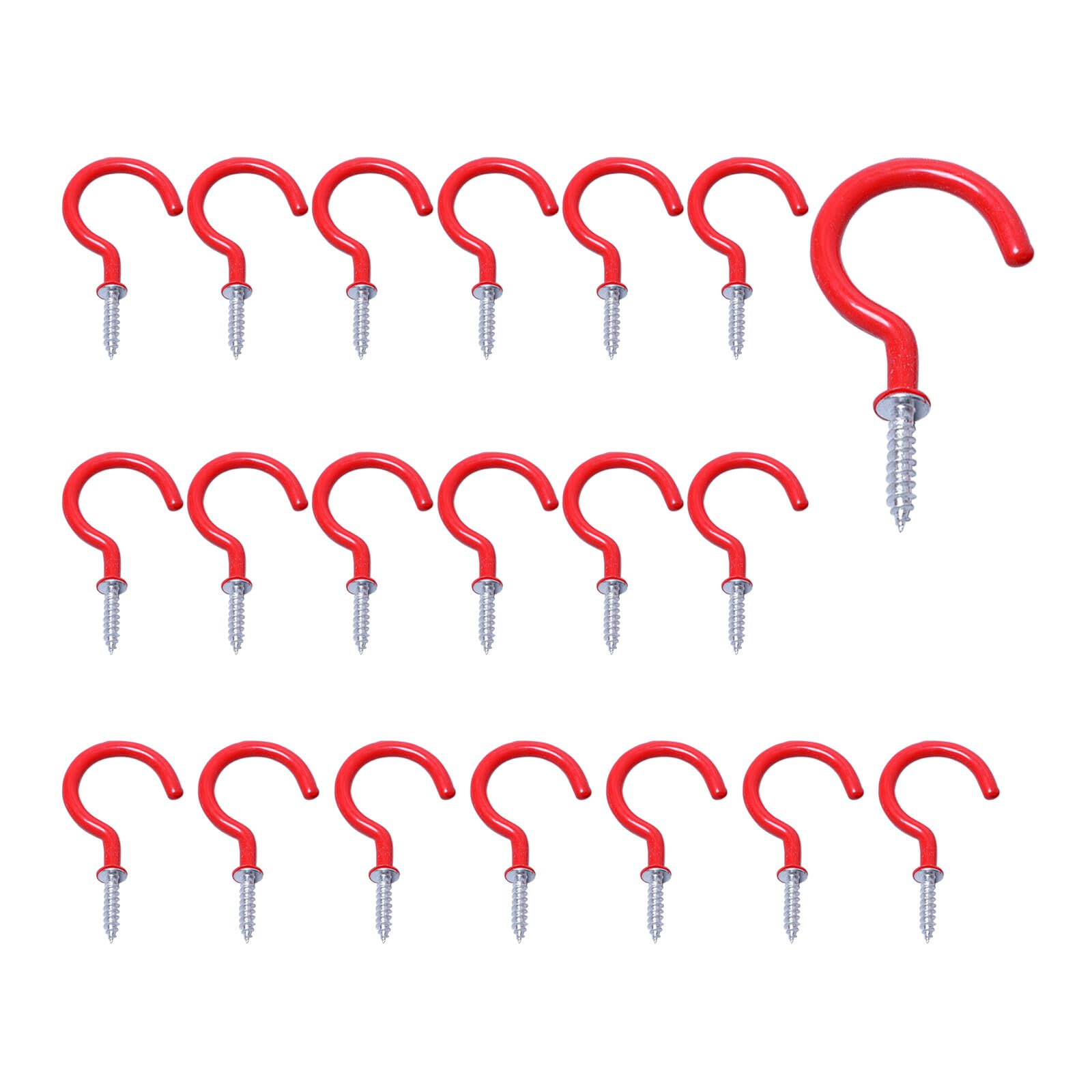 Vokenforu Screw-in Hooks, 3/4" Small Metal Cup Hooks for Hanging Plants, Outdoor or Indoor Use as Ceiling Hook, Strong Screw Hooks for Wood Home Organization, Red 20 Pcs