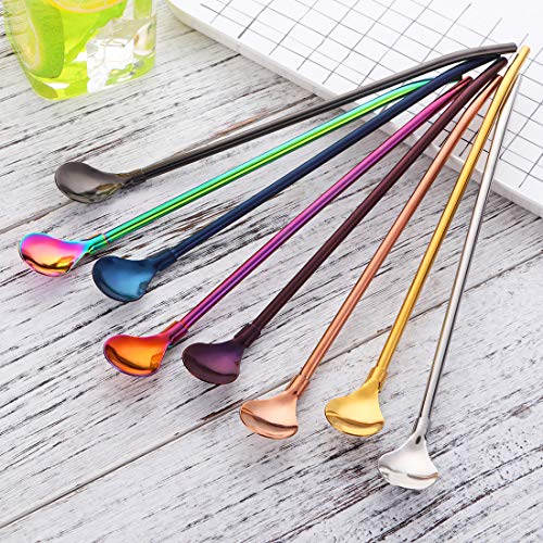Do Buy 8 PCS Spoon Straws Drinking Spoon for Frozen Drink, Milkshake, Smoothies, Ice Cream Sundaes with 2 Cleaner