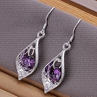 YChoice 1 Pair Silver + Purple Silver Plated Purple Shell Earrings