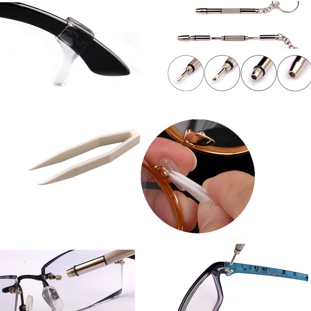 SHiZAK 700pcs Eyeglasses Sunglass Spectacles Tiny Screws Nut Kit & Silicone Nose Pads Assortment Repair Tool Set with Tweezer Micro Screwdriver
