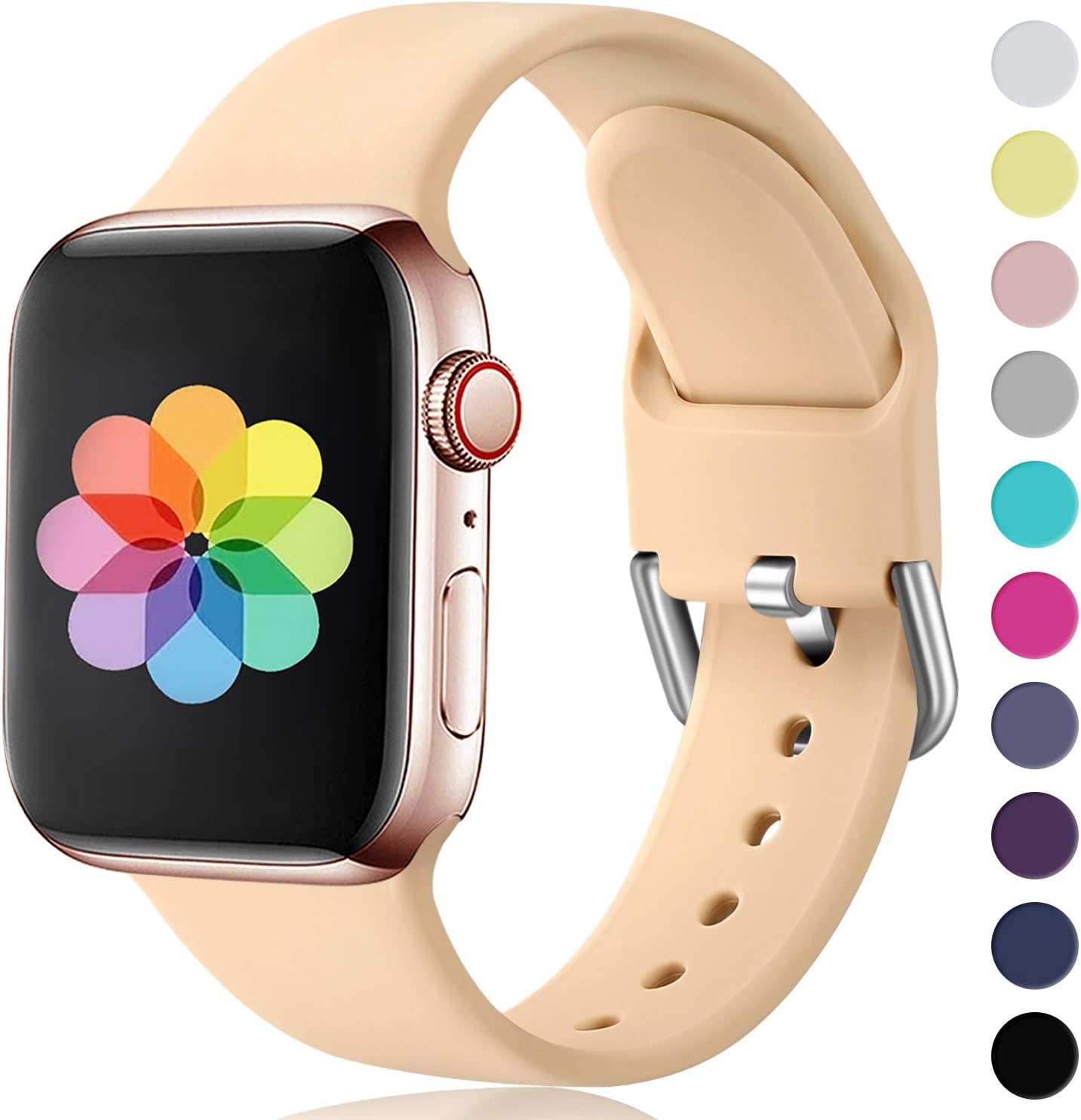 HUMENN Compatible with Apple Watch Strap 38mm 42mm 40mm 44mm, Soft Silicone Classic Sport Replacement Bands for iWatch Series 5/4/3/2/1, 42mm/44mm-M/L Walnut
