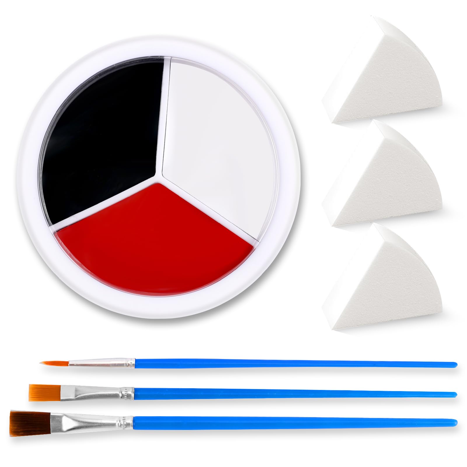 Photo 1 of 3 Colors Face & Body Paint [Black, White, Red] + 3pc Sponge & Brush, Baseball Eye Black for Sports Face-Painting, Halloween Makeup Kit for Zombie, Clown, Vampire, Skeleton, Joker Costume Makeup