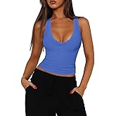 Hragc Womens Low Cut Deep V Neck Racerback Tank Tops for Women Summer Workout Yoga Sport Ribbed Fitted Cotton Clothes