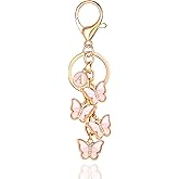 XGALBLA White Pink Black Cute Butterfly Initial Letter Keychain for Women, Butterfly Bag Charms Keyring for Handbags Backpack