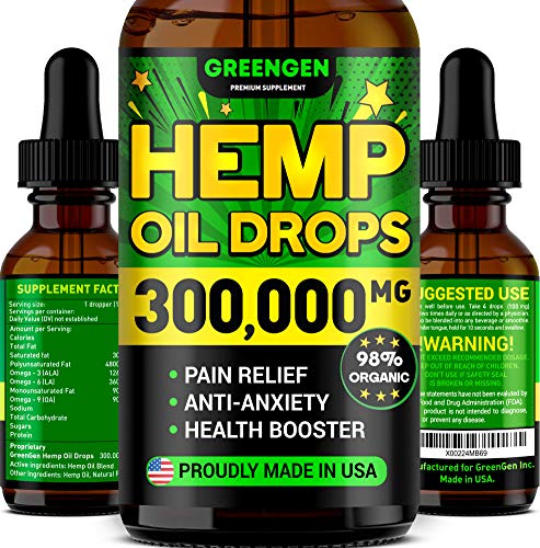 Hemp Oil 300,000mg for Stress Relief - Premium Superstrong Formula - Immunity & Mood Support - 100% Safe & Natural Ingredients - Provides Deep Sleep - Made in USA - Omega 3, 6 & 9