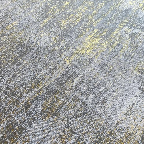 Textured Wallpaper, Distressed Concrete Adhesive Wallpaper, 44cm x 300cm, White Gold Gray Metallic Non-Woven Wall Paper, Modern Neutral Design for Bedroom and Home Decor