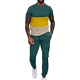 UOUA Mens 2 Piece Sweatsuits Outfits Short Sleeve Pullover Loungewear & Joggers Sweatpants Summer Casual Track Suits Set