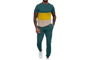 UOUA Mens 2 Piece Sweatsuits Outfits Short Sleeve Pullover Loungewear & Joggers Sweatpants Summer Casual Track Suits Set