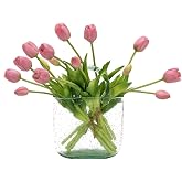 DUYONE 15Pcs Artificial Tulips Flowers, Soft Touch Realistic Latex Tulips Bouquet for Home Office Wedding Party Garden Decor, Fake Flowers for Dining Table Living Room Spring(Light Purple,15pcs)
