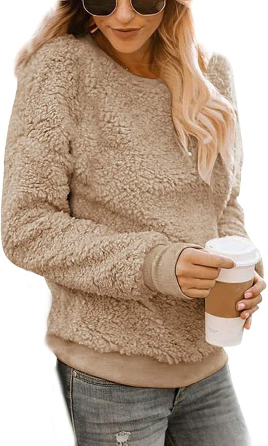 GuoCu Women's Thick Plush Sweater Warm Fluffy Fleece Long Sleeve