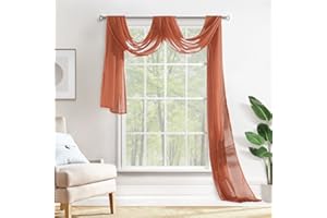 MIULEE Sheer Window Scarf Valance Extra Long Topper Terracotta Elegant Swag Curtains Luxury Draping Fabric for Wedding Arch Party Ceremony Canopy Bed Fall Decor, 37'' x 216'' One Panel, Burnt Orange