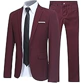 YFFUSHI Men's Slim Fit 2 Piece Suit Solid One Button Casual Formal Wedding Blazer Jacket Pants Set