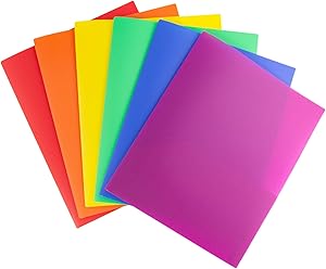 Dunwell Colored Pocket Folders, 2-Pocket File Folders (6 Pack, Colorful) School Folders, Plastic Folders with Labels, Two Pocket Folders, Letter Size File Folders with Pockets, Colored File Folders