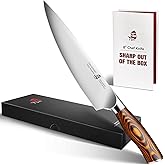 TUO Chef Knife, 8 inch Sharp Kitchen Knife with Pakkawood Handle, High Carbon Steel, Professional for Chopping & Dicing, Gift Box - Fiery Phoenix Series
