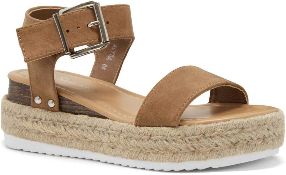 Alysa Womens Open Toe Ankle Strap Platform Wedge Shoes Casual Espadrilles Trim Flatform Studded Wedge Sandals