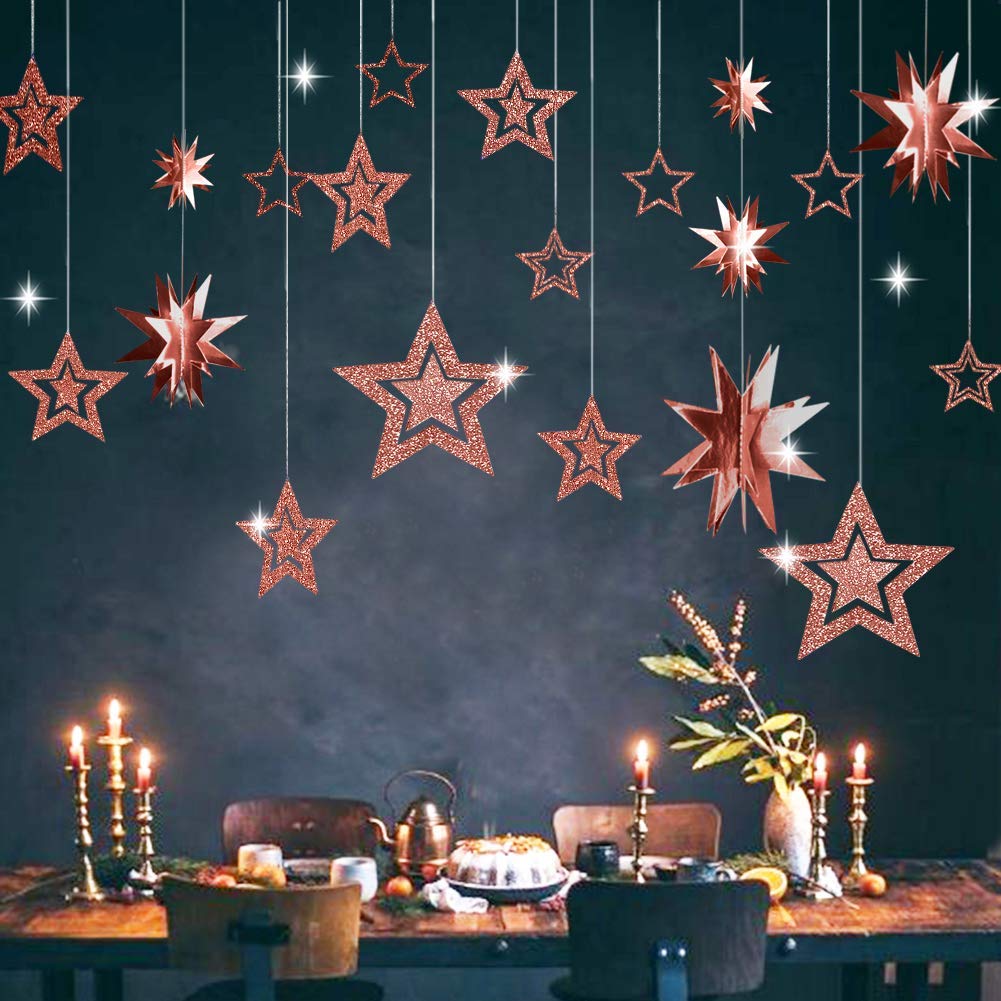 Glitter Rose Gold Star Garland Twinkle Little Star Party Decoration 3d Star Cutout Hanging Bunting Banner For Birthday Baby Shower Christmas Engagement Graduation Year Home Kids Room Decor Amazon In Home Kitchen