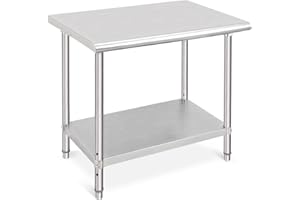 FESTISOUL 36x24 Inch Stainless Steel Work Table with Lower Shelf, Heavy Duty Commercial Kitchen Prep Table for Restaurant, Garage, Home Use