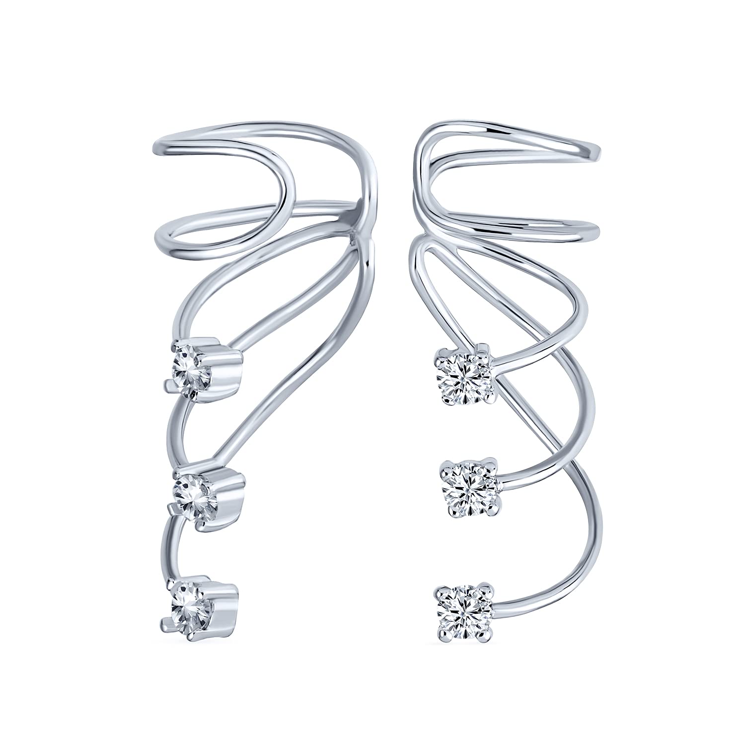 Triple Spiral CZ Curved Crawlers Wire Cubic Zirconia Cartilage Ear Cuff Pin Earring For Women Teen .925 Sterling Silver — image 1