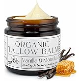 Faith and Grace Organics Beef Tallow Balm for Skin, Organic Tallow Cream with Vanilla and Manuka Honey, All-purpose Moisturizer for Face and Body- 2 oz